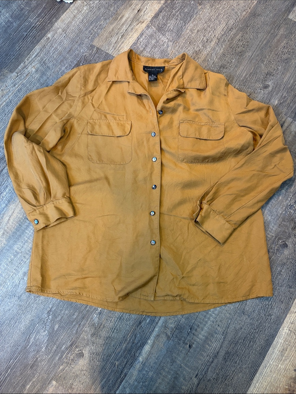 Mustard Button-Front silk Shirt